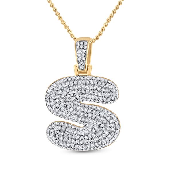 Mens Diamond Bubble S Letter Charm Pendant 3/4 Cttw 10kt Yellow Gold