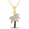 Image 1 : Black Color Enhanced Diamond Palm Tree Pendant 1/8 Cttw 10kt Yellow Gold