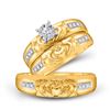 Image 1 : His Hers Diamond Claddagh Matching Wedding Set 1/8 Cttw 10kt Yellow Gold