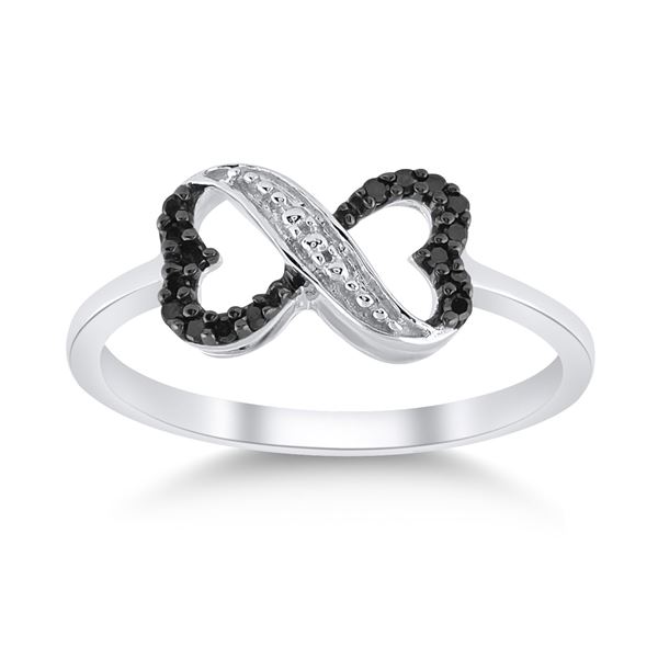 Black Color Enhanced Diamond Infinity Ring 1/10 Cttw Sterling Silver