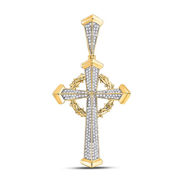 Mens Diamond Gothic Cross Charm Pendant 1/2 Cttw 10kt Yellow Gold