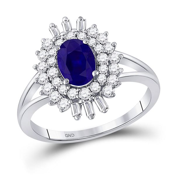 Oval Blue Sapphire Diamond Solitaire Ring 1-1/3 Cttw 14kt White Gold