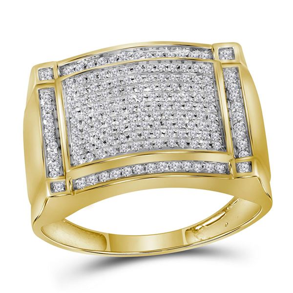 Mens Diamond Rectangle Cluster Ring 1/2 Cttw 10kt Yellow Gold