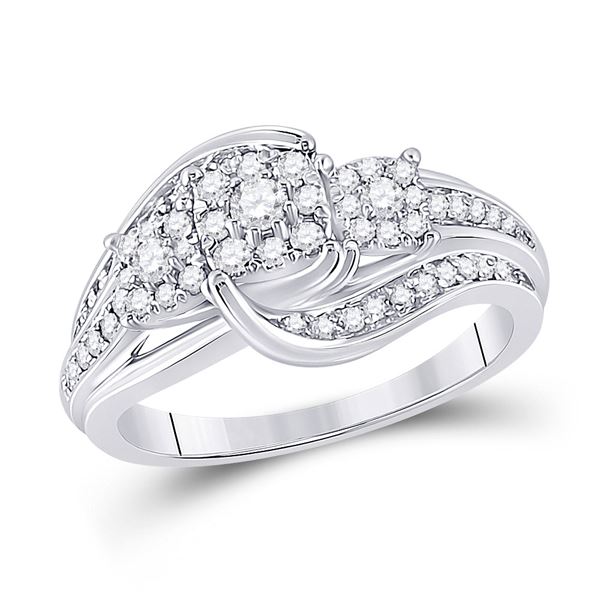 Diamond Cluster Bridal Wedding Engagement Ring 1/2 Cttw 10kt White Gold