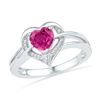 Image 1 : Lab-Created Pink Sapphire Heart Diamond Ring 1 Cttw Sterling Silver