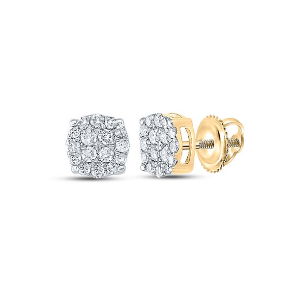 Mens Diamond Cluster Earrings 1/4 Cttw 10kt Yellow Gold