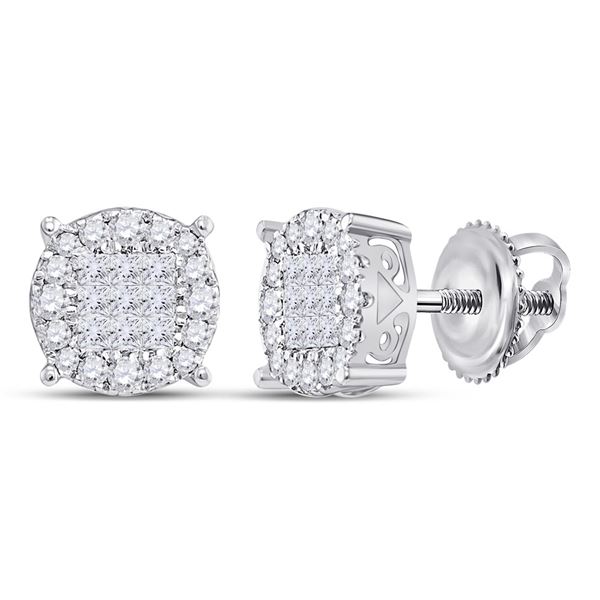 Princess Diamond Fashion Cluster Earrings 1 Cttw 14kt White Gold