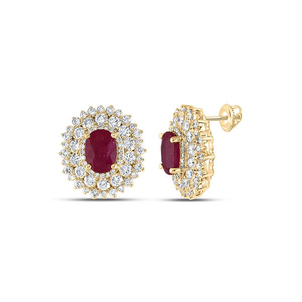 Oval Ruby Diamond Fashion Earrings 5-3/8 Cttw 14kt Yellow Gold