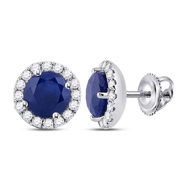 Blue Sapphire Diamond Halo Earrings 1-1/5 Cttw 14kt White Gold