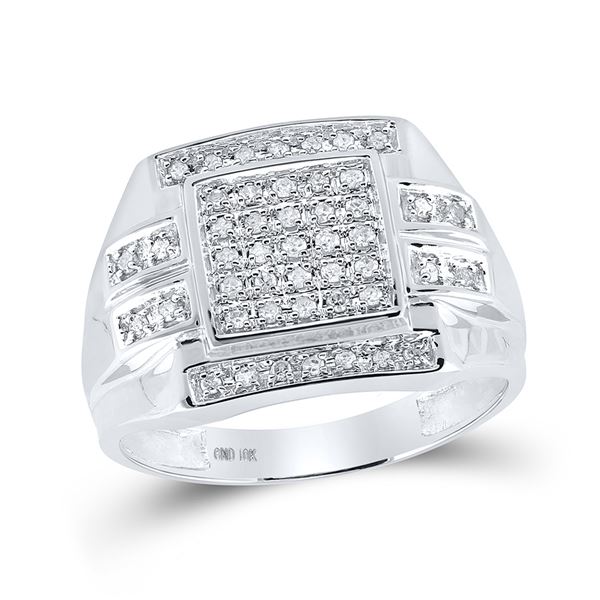 Mens Diamond Square Cluster Ring 1/3 Cttw 10kt White Gold