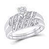 Image 2 : Sterling Silver His Hers Diamond Solitaire Matching Wedding Set 1/20 Cttw Sterling Silver