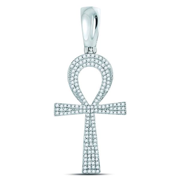 Mens Diamond Ankh Cross Charm Pendant 1/2 Cttw 10kt White Gold