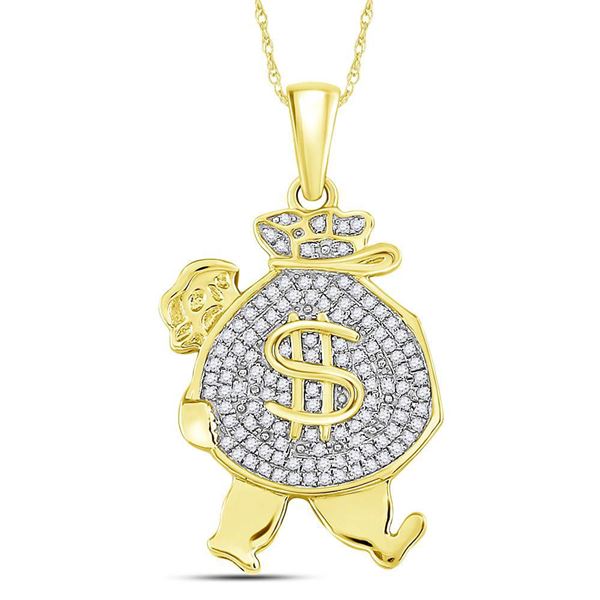 Mens Diamond Money Bag Man Charm Pendant 1/4 Cttw 10kt Yellow Gold