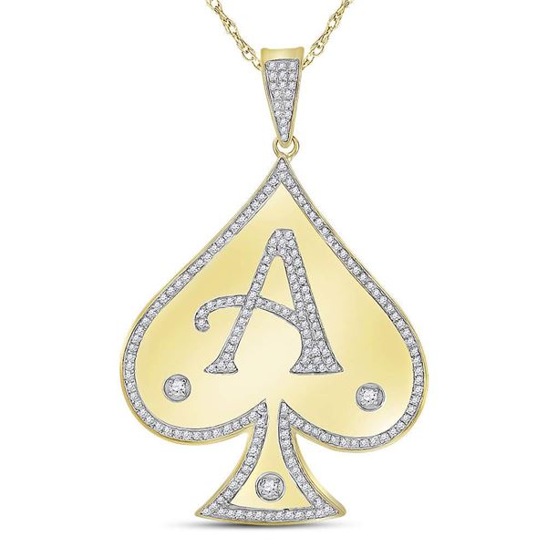 Mens Diamond Spade Aces Charm Pendant 5/8 Cttw 10kt Yellow Gold