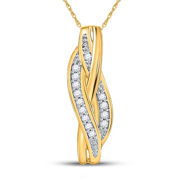 Diamond Vertical Woven Strand Pendant 1/20 Cttw 10kt Yellow Gold