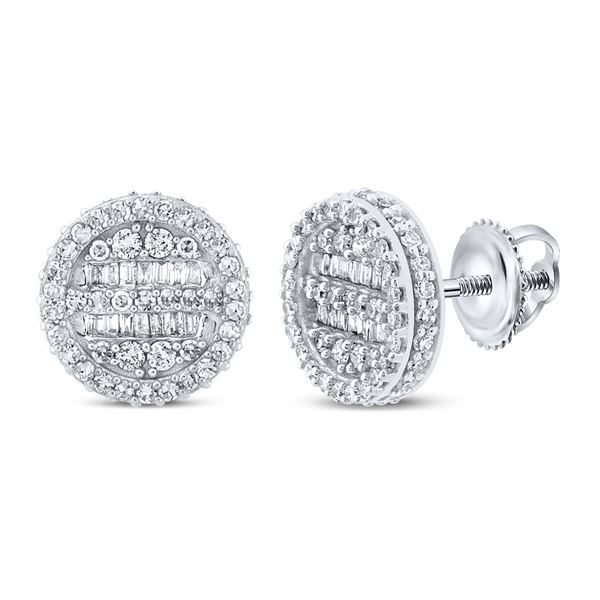 Mens Baguette Diamond Circle Earrings 3/4 Cttw 10kt White Gold