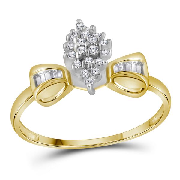 Prong-set Diamond Oval Cluster Baguette Ring 1/10 Cttw 10kt Yellow Gold