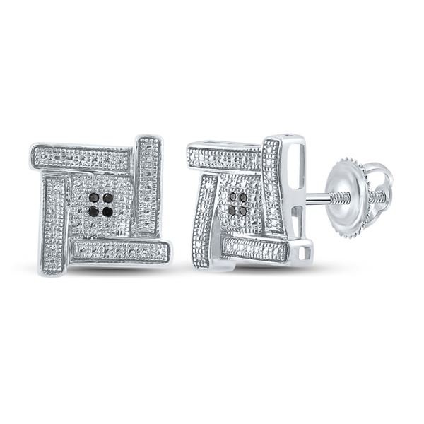 Sterling Silver Mens Black Color Enhanced Diamond Square Earrings .03 Cttw Sterling Silver