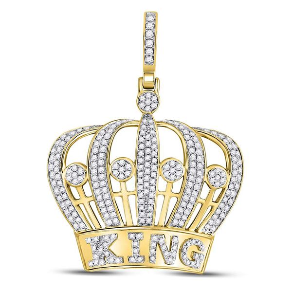 Mens Diamond King Crown Charm Pendant 1 Cttw 10kt Yellow Gold