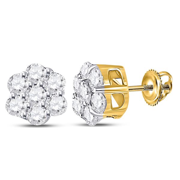 Diamond Flower Cluster Earrings 1/3 Cttw 10kt Yellow Gold