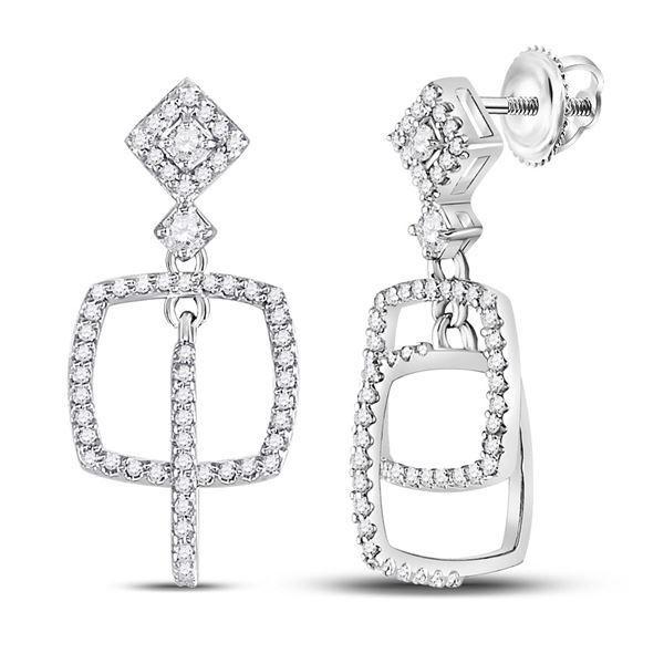 Diamond Dangle Square Earrings 3/8 Cttw 10kt White Gold