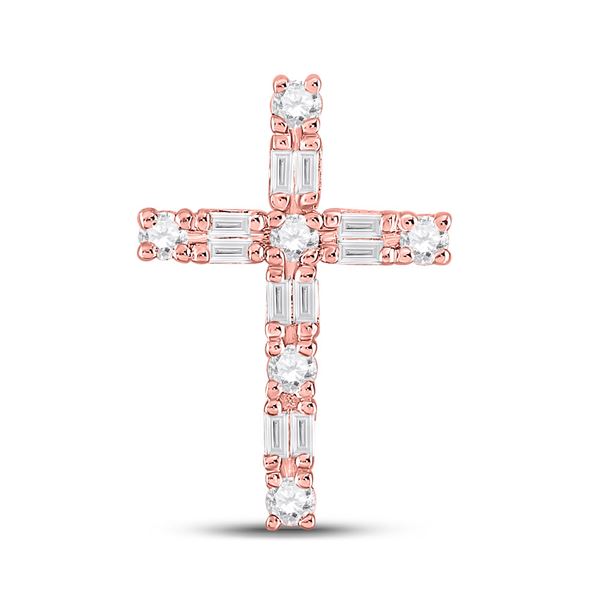 Baguette Diamond Cross Pendant 1/4 Cttw 14kt Rose Gold