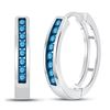 Image 1 : Blue Color Enhanced Diamond Hoop Earrings 1/2 Cttw 14kt White Gold