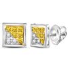 Image 1 : Sterling Silver Mens Yellow Color Enhanced Diamond Cluster Earrings 1/20 Cttw Sterling Silver