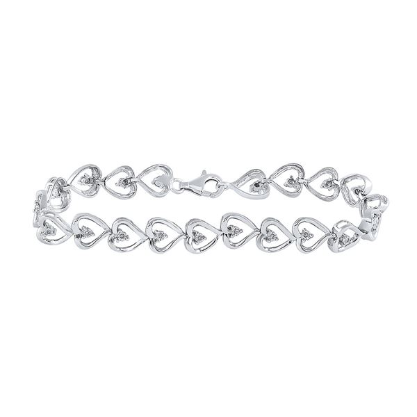 Diamond Heart Link Bracelet 1/10 Cttw Sterling Silver