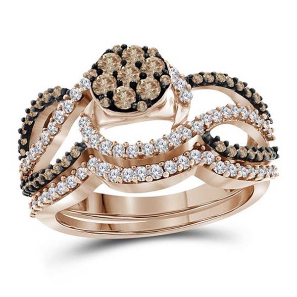 Brown Diamond Cluster Bridal Wedding Ring Band Set 1 Cttw 10kt Rose Gold