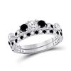 Image 1 : Diamond 3-Stone Bridal Wedding Ring Band Set 1 Cttw 14kt White Gold