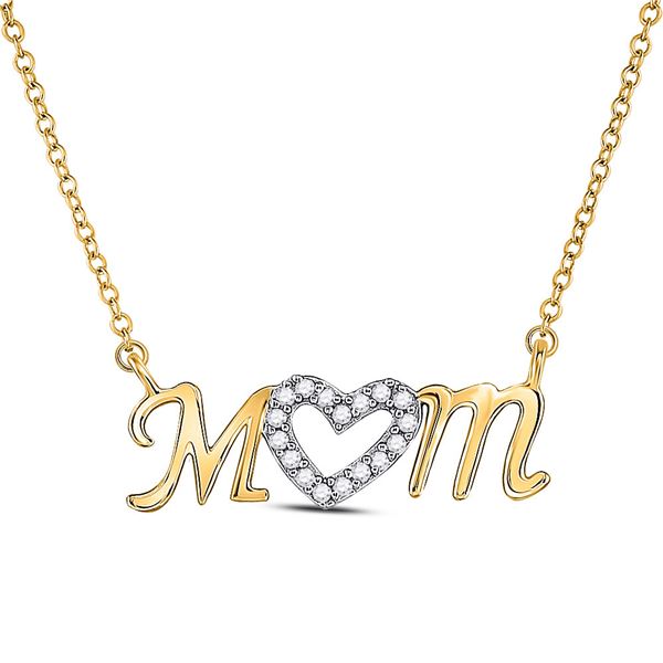 Diamond Heart Mom Mother Necklace 1/10 Cttw 10kt Yellow Gold