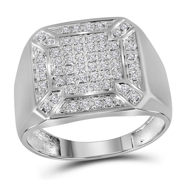 Mens Diamond Square Cluster Ring 1/3 Cttw 10kt White Gold