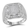 Image 1 : Mens Diamond Square Cluster Ring 1/3 Cttw 10kt White Gold