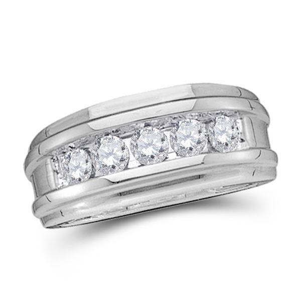 Mens Diamond Wedding Channel Set Band Ring 1/4 Cttw 14kt White Gold