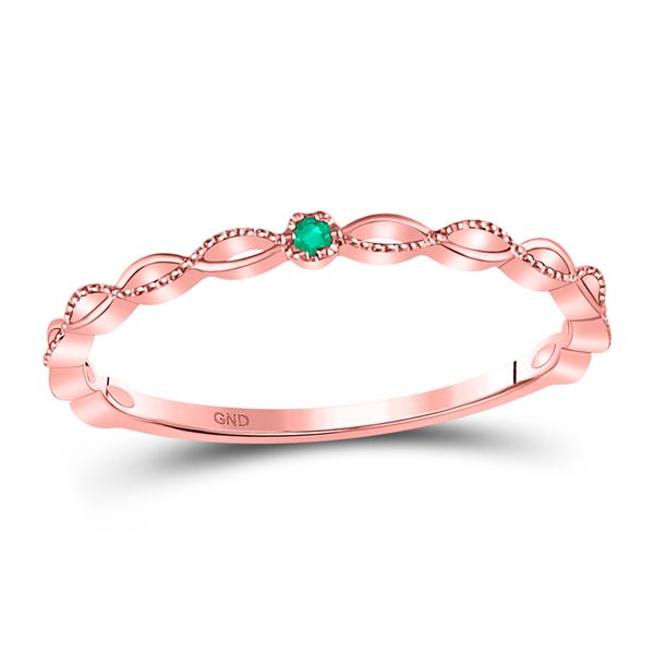 Emerald Solitaire Milgrain Stackable Band Ring .01 Cttw 10kt Rose Gold