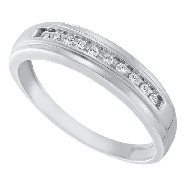 Mens Channel-set Diamond Single Row Wedding Band 1/8 Cttw 10kt White Gold