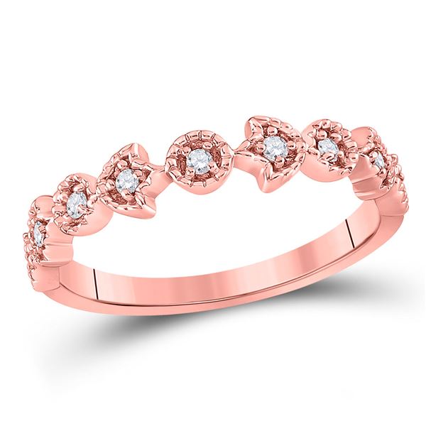 Diamond Floral Stackable Band Ring 1/10 Cttw 14kt Rose Gold