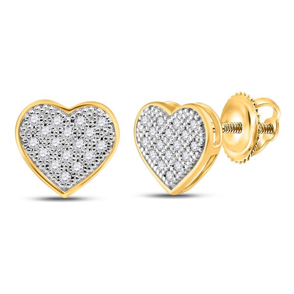 Diamond Heart Cluster Stud Earrings 1/10 Cttw 10kt Yellow Gold