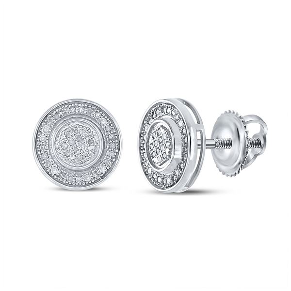 Sterling Silver Mens Diamond Circle Disk Stud Earrings 1/5 Cttw Sterling Silver