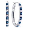 Image 1 : Blue Color Enhanced Diamond Hoop Earrings 1/4 Cttw Sterling Silver