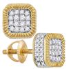 Image 1 : Mens Diamond Cluster Fluted Square Stud Earrings 1/2 Cttw 10kt Yellow Gold