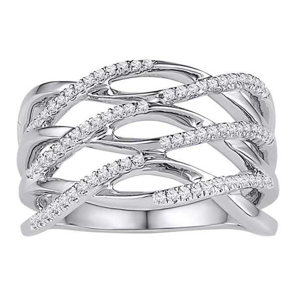 Diamond Openwork Crossover Strand Band Ring 1/4 Cttw 10kt White Gold