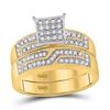 Image 2 : His Hers Diamond Square Matching Wedding Set 1/2 Cttw 10kt Yellow Gold