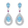 Image 1 : Oval Lab-Created Blue Topaz Diamond Dangle Earrings 1-5/8 Cttw 10kt White Gold