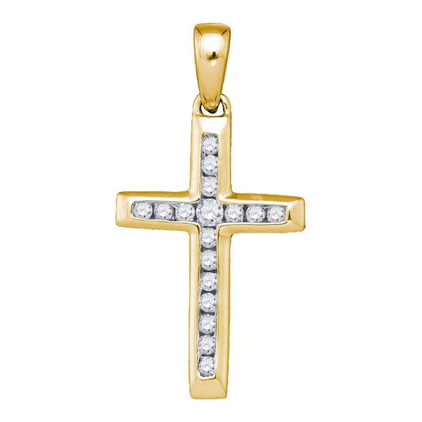 Diamond Small Cross Pendant 1/8 Cttw 10kt Yellow Gold