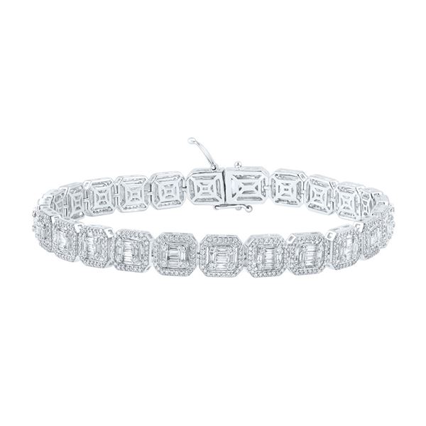 Mens Baguette Diamond Link Bracelet 5-3/4 Cttw 14kt White Gold