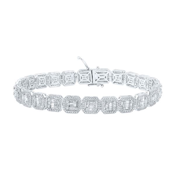 Mens Baguette Diamond Link Bracelet 5-3/4 Cttw 14kt White Gold