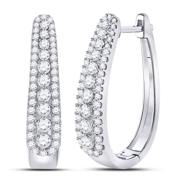 Diamond Oblong Hoop Earrings 7/8 Cttw 10kt White Gold