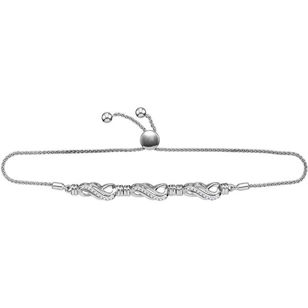 Diamond Crossover Bolo Bracelet 1/6 Cttw 10kt White Gold